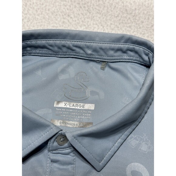 Swannies Polo Golf Shirt Blue Size XL Performance All Over Print Preppy Casual - Picture 4 of 10